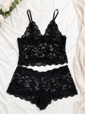 🆕 Black Lace Bralette & Shorts Sleep Set - Women Intimates